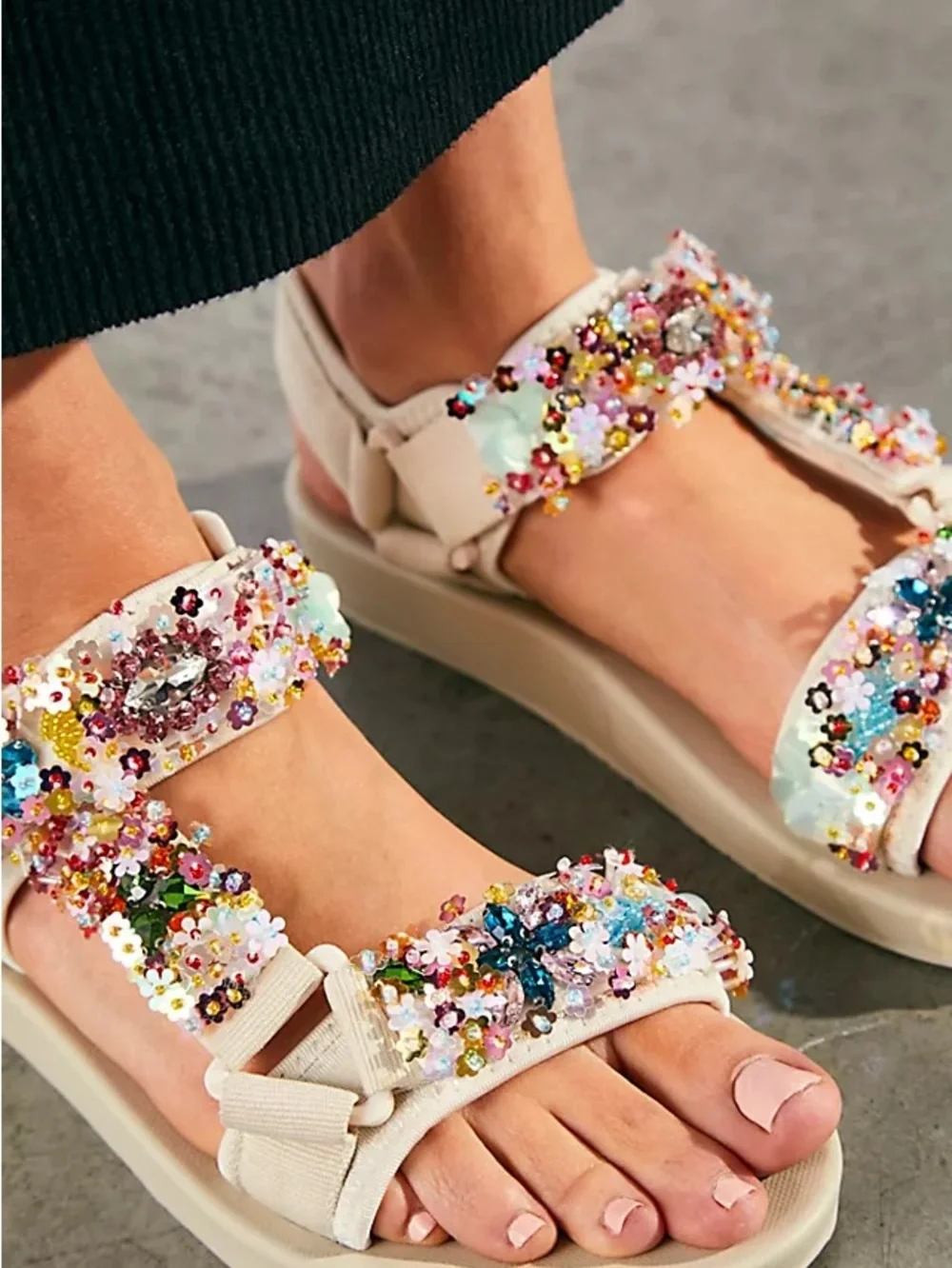 Free people Nan-Ku Embellished Floral Sequin sport Sandals white